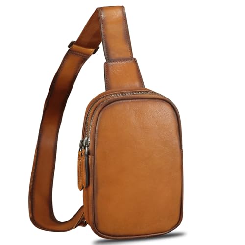 Image of Genuine Leather Sling Bag for Women Small Crossbody Purse Handmade Daypack Retro Shoulder Backpack Vintage Chest Pack (Brown)