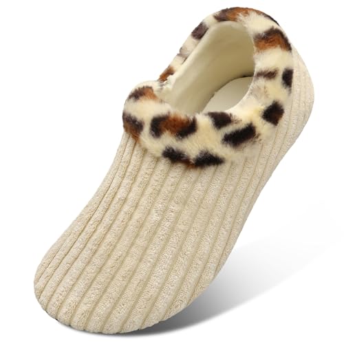 Scurtain Unisex Mens Womens Slippers Socks Artificial Woolen Slippers for Women Men with Non-slip Rubber Sole