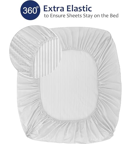 Image of Cotton Plain Stripe Single Bedsheet with One Pillow Cover | White, 60x90 Inches | Suitable for Home and Hotel Use | Soft and Comfortable Fabric