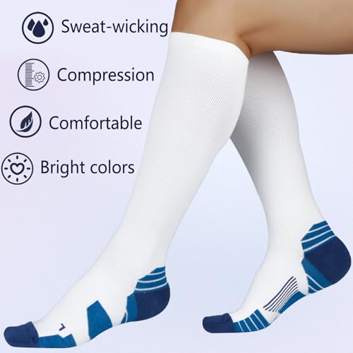 Image of +MD Cotton Compression Socks for Women & Men 4 /6 Pairs 15-20mmHg Knee High for Sports, Travel, Nursing Long Sitting Standing