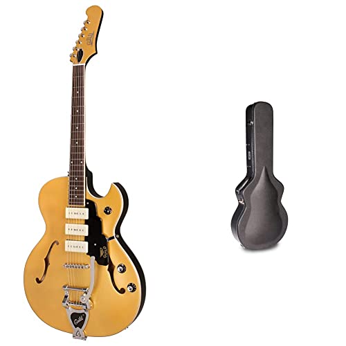 Guild Guitars Starfire I Jet 90 Semi-Hollow Body Electric Guitar, Satin Gold, Florentine-Cut, Newark St. Collection & Guitars Deluxe Electric Guitar Wood Case - Starfire | T-50 #TOP16