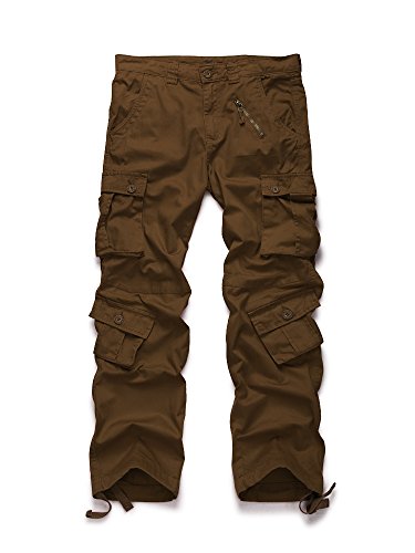 OCHENTA Men's Casual Military Cargo Pants, 8 Pockets Work Combat Outdoor Hiking Comfort Khakis #3357 Coffee 32