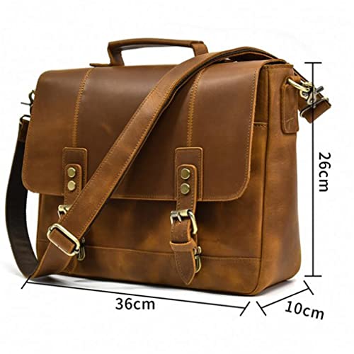 Briefcase Retro Leather Handbag Large Capacity Flap Shoulder Bag Layer Cowhide Commuter Bag2