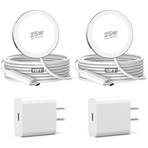 25W Magnetic Wireless Charger, 10FT Fast Charging Pad Wireless Charge for iPhone 17 16 /AirPods3/2/Pro/for Galaxy S26 Ultra/Pixel 10 Series, Portable Charger for Desk& Travel(2Pack,White) - image 1