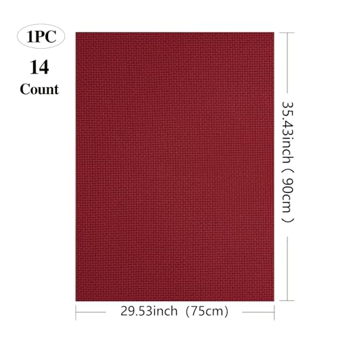 Image of Zhenqing 14CT Aida Cloth - 30x35 Inch Cross Stitch Fabric for Embroidery, Pre-Cut Needlework Material, Acid-Free, Durable Weave(Wine red)