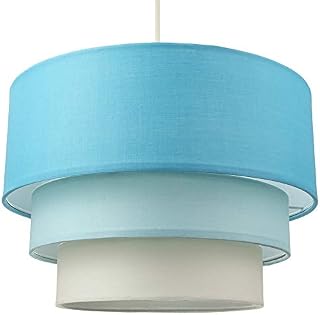 Contemporary Round Triple Tier Teal/Blue Cotton Fabric Designer Pendant Lighting Shade | 60w Maximum | Modern Style | 30cm Diameter by Happy Homewares
