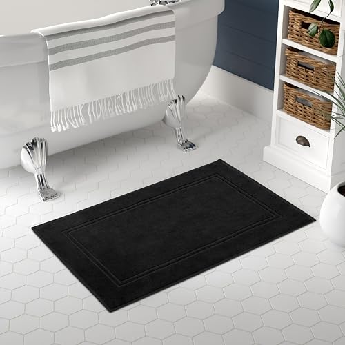 Tens Towels Pack of 2 Bath Mats 100% Cotton, 20 x 32 Inches, Super Absorbent, Hotel Quality Premium Floor Towels, Luxurious, Soft & Quick Dry, Not a Bathroom Rug, Black