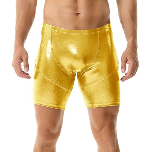 Mens Faux Leather Boxer Shorts Wet Look Flat Front Shorts Slim Short Pants