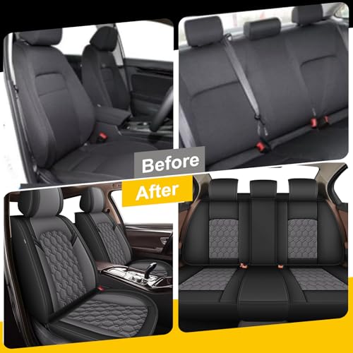 Image of Car Seat Covers for Nissan Sentra 2008-2026 2027 Full Set Faux Leather | Waterproof Breathable Scratch Resistant 360 Wrap Airbag Compatible Easy Clean (5 Seats,Black & Grey)