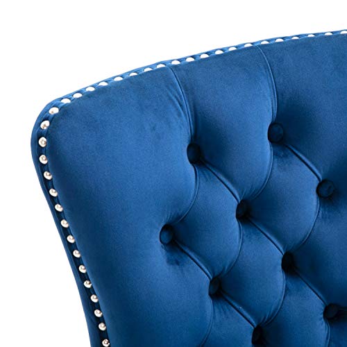 Set Of 2 Dining Chairs Modern For Dining Room Kitchen Accent Side Chair Velvet Button Tufted Padded Cushion Seat And Back (Sapphire Blue) #TOP3