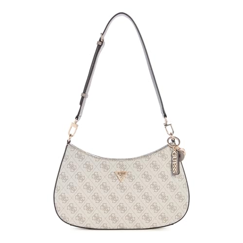 GUESS Schultertasche Noelle II Top Zipper Shoulder Bag Dark Taupe Logo weiß