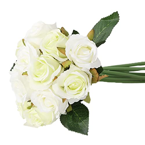 TONZN Flores Artificiales 12 Cabezas de Rosas Artificiales, Ramo de Flores Falsas (Color: E) (F)