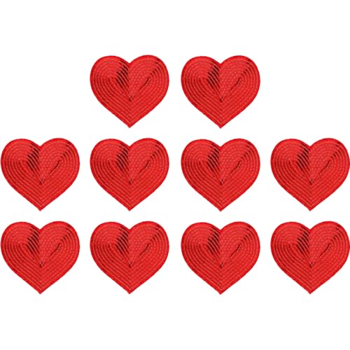 mancyz Heart Sequin Patches, 10 Pack Iron-on & Sew-on Appliques, Shiny Red Polyester Hearts for DIY Clothing, Bags, Hats, Modern Style Embroidered Decorations, 3.35 Inch