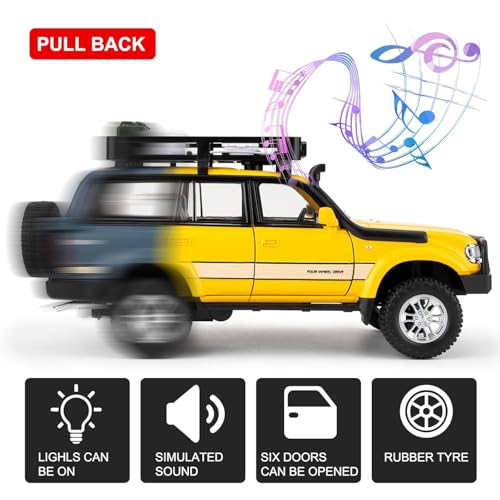 Image of 1:24 Scale Land Cruiser Toy Car Model Cruiser Diecast Metal Cars Light Sound Pullback Openable Door Car for Kids