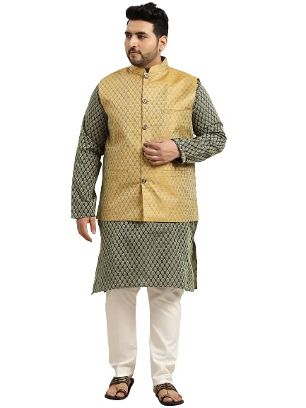Image of SOJANYA (Since 1958, Men's Silk Blend Grey Kurta Pyjama & Silk Blend Jacket Combo