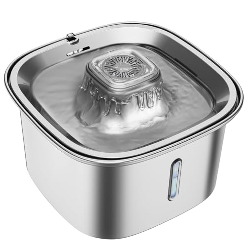 Qtheute(クテウテ) ステンレススチール製猫用ウォーターファウンテン、101オンス/3Lペットファウンテン自動犬用ウォーターディスペンサー、多重ろ過機能付き、静音