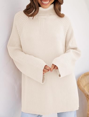 Zesica CASUAL Women'S 2024 Winter Sweaters Oversized Turtleneck Long Sleeve Chunky Knitted Pullover Sweater Jumper Tops,Apricot,Small thumb #6