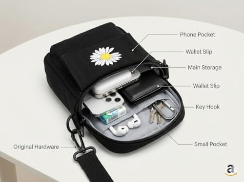 Image of PAVILONN Mini Sling Bag Crossbody Bag Side Bag for Men Women Small Shoulder Bag Unisex Travel Pouch Compact Stylish Mobile Wallet Black Sling Bag for College Boys Girls