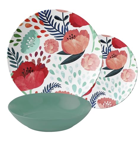 Service d'Assiettes de 18 Pièces en Porcelaine, Servi de Table Colorée pour 6 Personnes, Assiette...