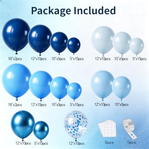 Image of Blue Balloon Arch Kit 144 Pcs, Navy /Metallic /Baby /Light Blue
