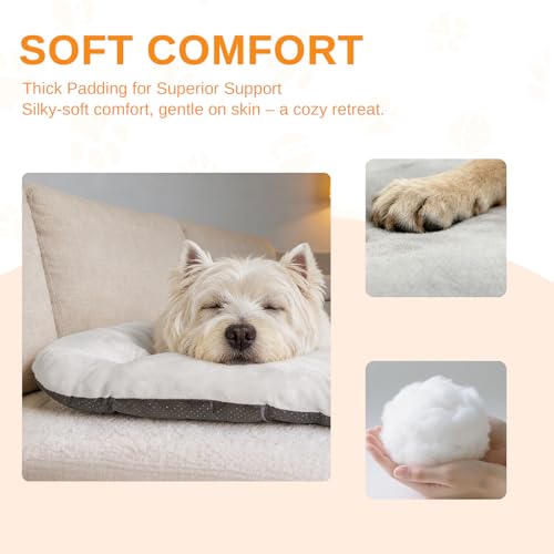 Image of Washable Oval Dog Bed for Small Dogs,High-Resilience,Light Gray | Non-Slip Bottom Prevents Sliding,Soft Plush Short Fur,Machine Washable Cushion,Ideal for Crates & Small Spaces,23 inchx17 inchx2.8 inch
