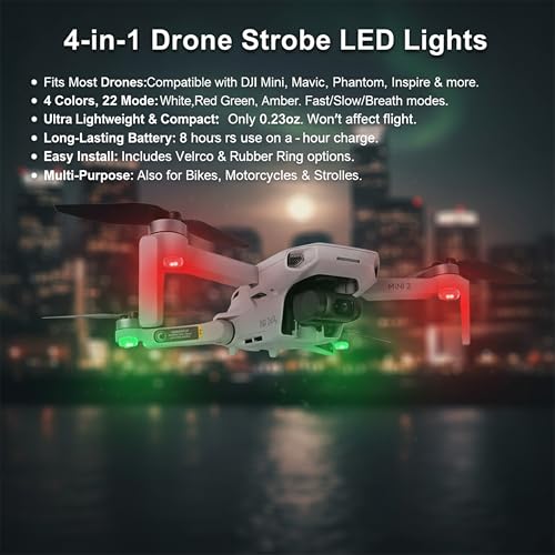 Image of CarFrill 4Pcs Drone Storbe LED Lights Drone Anti-Collision Strobe Light Bike Tail Lights USB Recharge 4 Colors 22 Modes Fits DJI Mini, Mavic air 2 Pro, Phantom, Inspire, Zoom Bike Motocycle