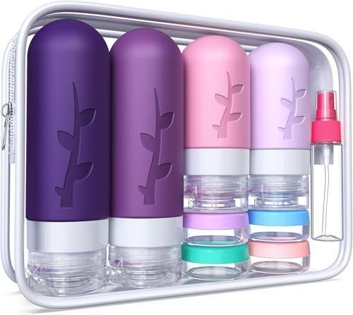 Image of TSA Approved Travel Containers for Toiletries - Leak Proof Silicone Bottles, Refillable Liquid Travel Essentials for Shampoo, Conditioner, Lotion