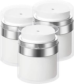 Ulbemoll Airless Pump Jars, 3 Pack 1.7 oz Empty Airless Cosmetic Container, Moisturizer Pump Dispenser, Travel Essentials Airless Pump Bottles Refillable Cream Jar Vacuum, Lotion Container