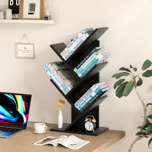SHEEPAM Small Tree Book Shelf,5 Tier Bookshelf, Wood Desktop Bookcase - image 2