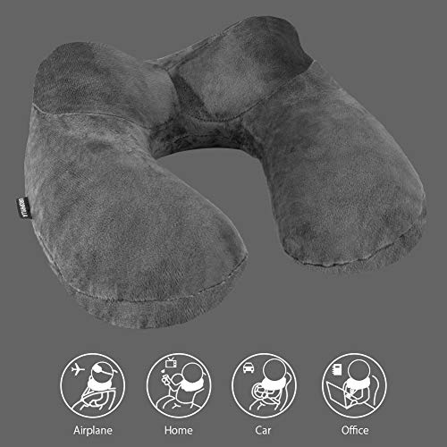Urophylla Inflatable Travel Pillow, 100% Soft Velvet Inflatable Neck Pillow For Traveling, Airplanes, Train, Car, Office With Compact Bag, Breathable Washable Cover, Suit For Adults Sleeping - Grey #TOP4