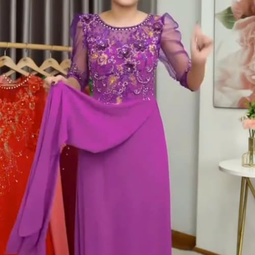 Vietnamese Evening Ao Dai, Round Neck, Beaded, Modified Ao Dai Party Dress3