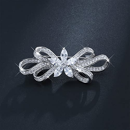 Image of Bridal Crystal Brooches Art Deco Retro Rhinestone Wedding Fashion Glam Bridesmaid Flower Ribbon Brooch Clear Austrian Crystal