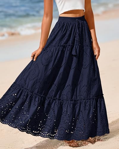 Image of BTFBM Eyelet Long Skirts for Women Beach Vacation