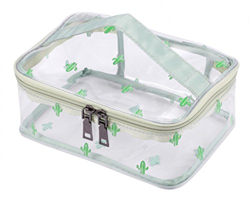 WODISON Clear Travel Cosmetic Bag Makeup Train Case Organizer with Top Handle Middle