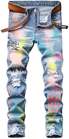 Baylvn Men’s Casual Printed Slim Fit Jeans Skinny Denim Pants