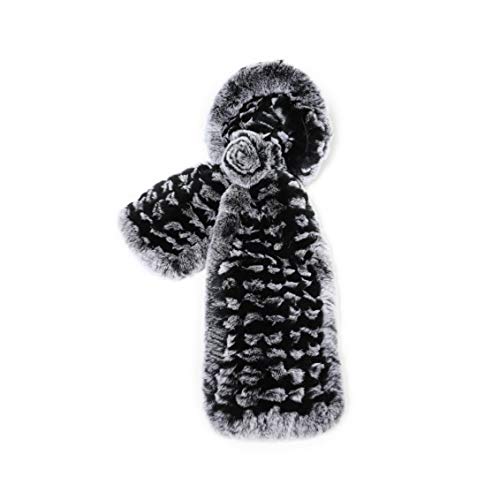 Fur Story Women's Rex Rabbit Fur Scarf Ladies Winter Warm Knitted Flowers Crochet Fashion Scarf Scarves for Women