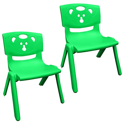 SUNBABY Magic Bear Face Chair Strong & Durable Plastic Best for School Study, Portable Activity Chair for Children,Kids,Baby (Weight Handles Upto 100 Kg Each)-Set of 2 Green/Green