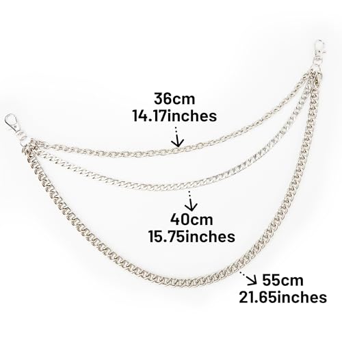 3-Layer Trousers Chain, Wallet Pocket Chains for Jeans Chain,Chain Belt,Silver Beltare Suitable as Hip-Hop Punk Goth Accessories,Suitable for Both Men and Women2