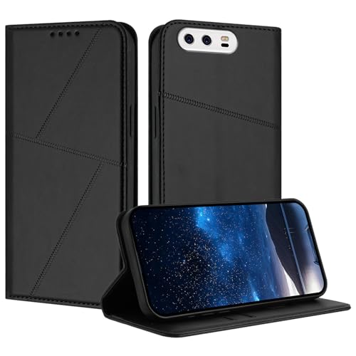 Jiajihua Cover Compatible with Huawei P10 (2017),Compatible with Huawei P10 (2017) Magnetic Closure [PU Leather + Phone Case] Wallet Card Slot Flip Stand Black