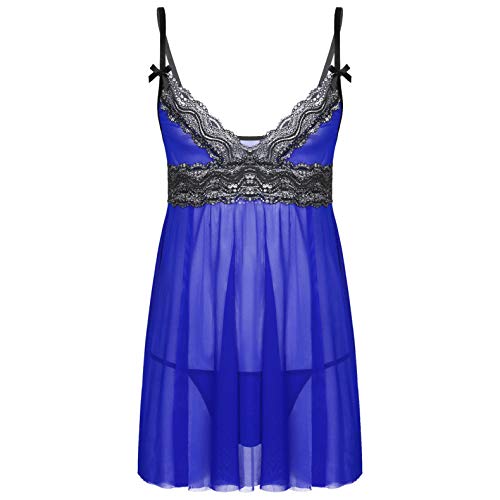 CHICTRY Men's Sexy Lingerie Lace Tirm V Neck Sleepwear Nightdress Crossdress Babydoll Mesh Nightgown