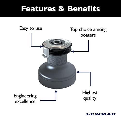 Image of Lewmar 15ST EVO Self Tailing Alloy Winch in Grey - Single Speed Size 15 Winch, Gear Ratio 2:1, Power Ratio 15.8:1, Measures 4-3 /4 inch Base Diameter x 4-11 /16 inch high, no Tools Required