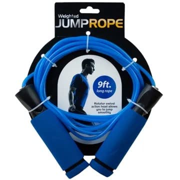 Blue Weighted Jump Rope - 9ft Cable, Foam Grip - Adult Exercise Fitness