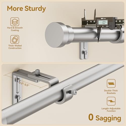 Image of YaFex Curtain Rods 32-114 Inch, Heavy Duty 1 Inch Diameter Silver