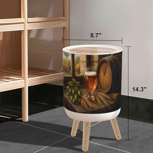 Caneca de basura pequeña con tapa y patas de madera 7L miniatura 3