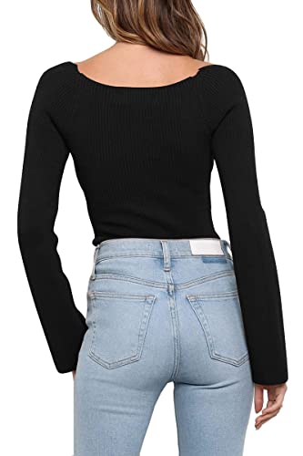 LILLUSORY Women's Sweetheart Neckline Sweater 2024 Spring Ribbed Knit Slim Fit Pullover Tops4