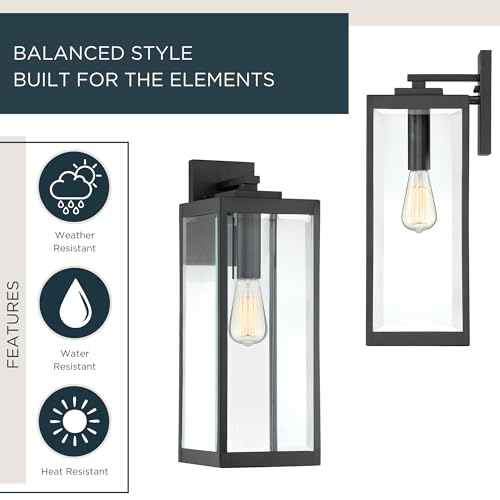 Image of Quoizel Westover 20 inch Outdoor Wall Lantern, Earth Black | 1-Light, Clear Beveled Glass, E26 Base, ETL Wet Rated