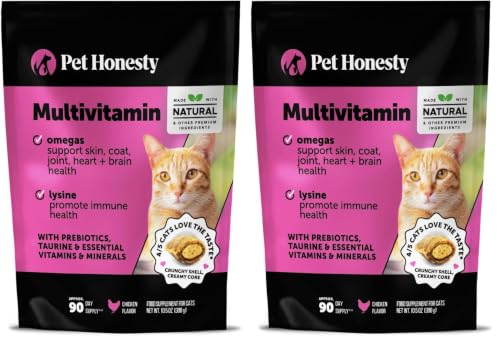 Image of Cat Multivitamin Crunchy Creamy Chews - Daily Vitamins with Lysine, Prebiotics, Omega 3 Fish Oil - Cat Treats for Immune Support, Skin Coat, Digestion, Heart + Joint Health (90-Day Supply) (Pack of 2)