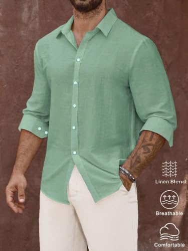 Image of Men's Casual Button Down Shirts Long Sleeve Linen Touch Textured Shirt Wrinkle Free Fashion Casual Vacation Beach Summer Shirt (1001)