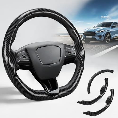 Lophnix Steering Wheel Cover for Ford Mustang Mach-E 2021-2026 3-Piece Carbon Fiber Steering Wheel Accessories Custom Fit for Ford Mach-E (Gloss Black)