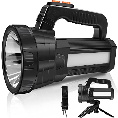 Samyoung Rechargeable Spotlight with 6 Lights Modes, 10000 Lumen Super Bright LED Flashlight, IP65 Waterproof Handheld Spotlight 10000mAh Long Lasting Large Flashlight Searchlight and Flood Camping
